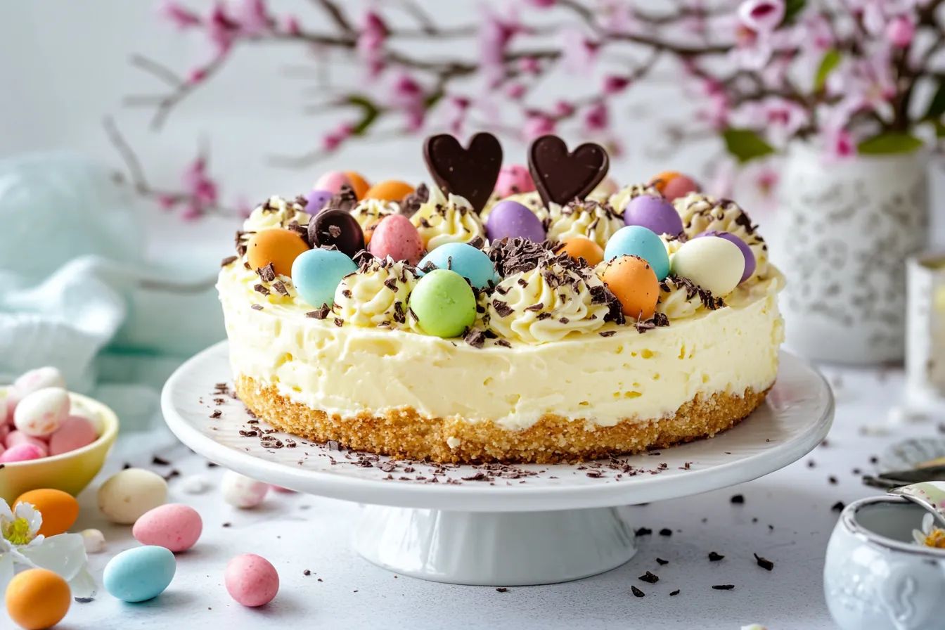 „Käsekuchen mit Osterdekoration“