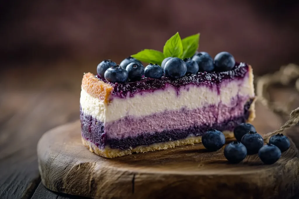 Aufgeschnittener Blueberry Cake Cheesecake mit Blaubeeren