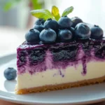 Saftiger Blueberry Cake Cheesecake auf einem Kuchenteller