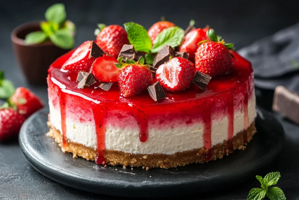 Dekorierter Cheesecake Strawberry Cake mit Minze