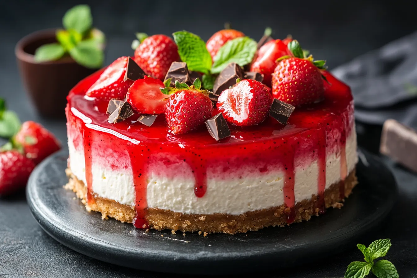 Dekorierter Cheesecake Strawberry Cake mit Minze