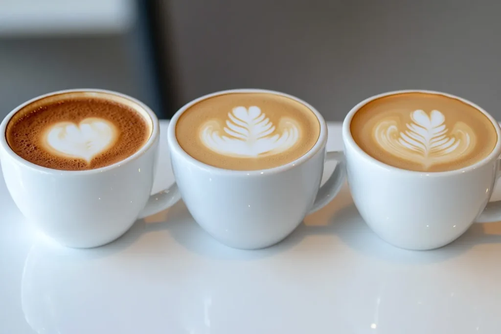 Vergleich Flat White, Cappuccino und Latte Macchiato