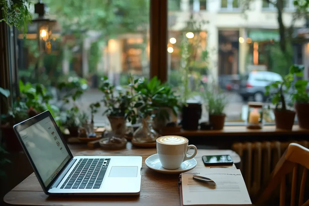 Specialty Coffee Café in Berlin mit Flat White auf dem Tisch