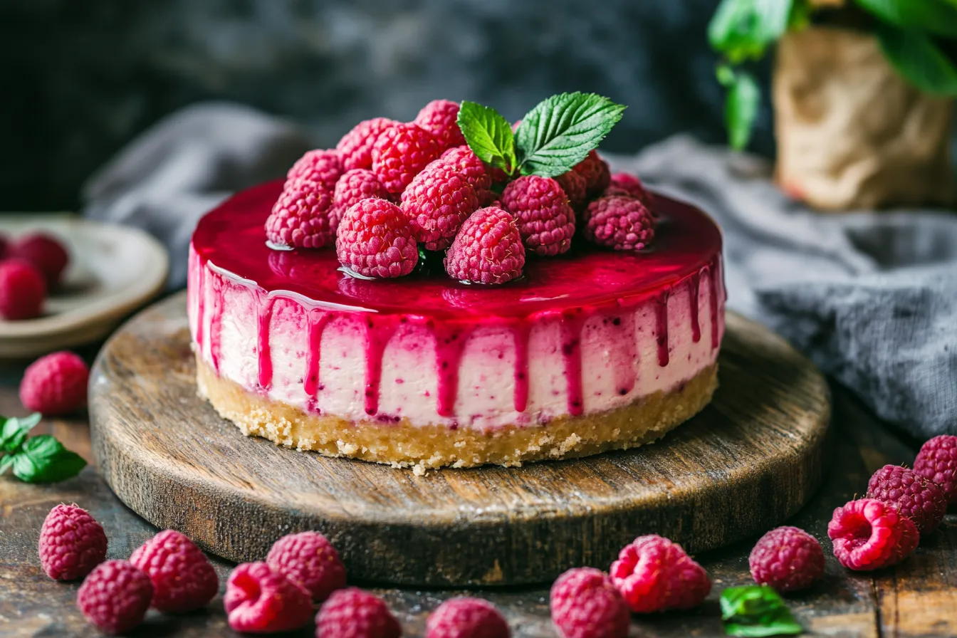 Himbeer No Bake Cheesecake mit Fruchtspiegel