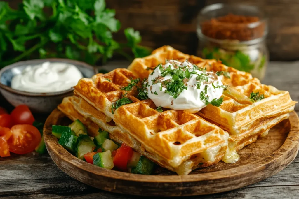 Herzhafte Waffeln mit Käse, Kräutern und Dip