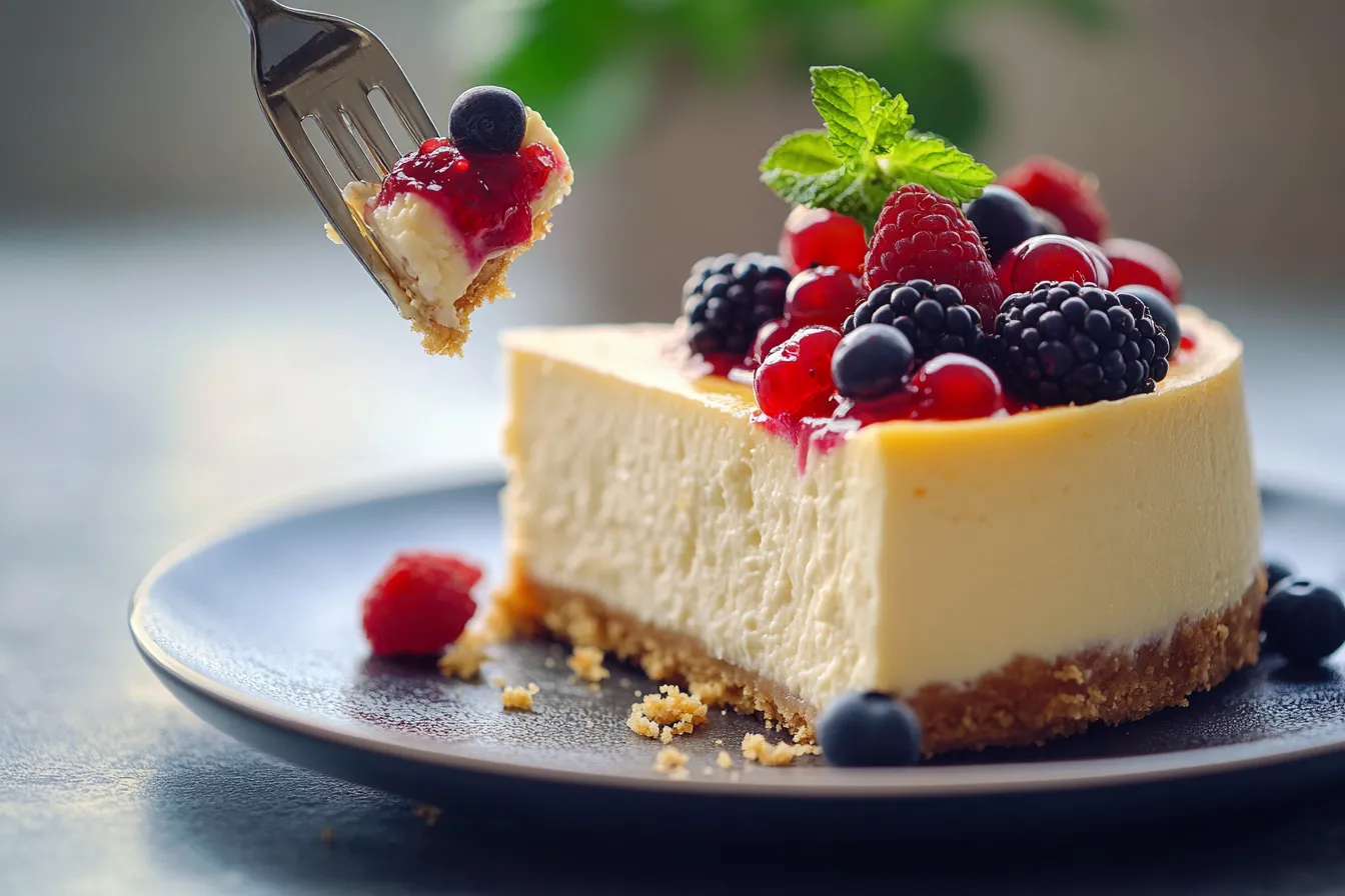 No Bake Cheesecake angerichtet mit Beeren